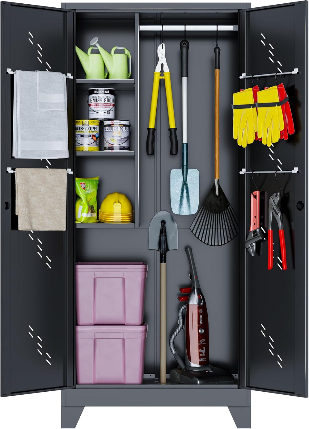75" Metal Storage Cabinet with Lock, Heavy-Duty Steel Tool Cabinet