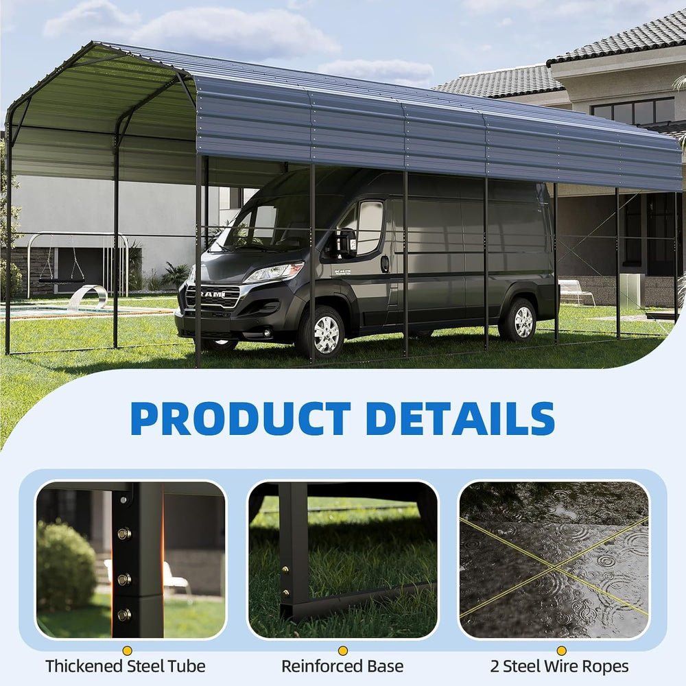 YOLENY 14x30FT RV Carport, Outdoor Heavy Duty Metal Car Ports with Galvanized...
