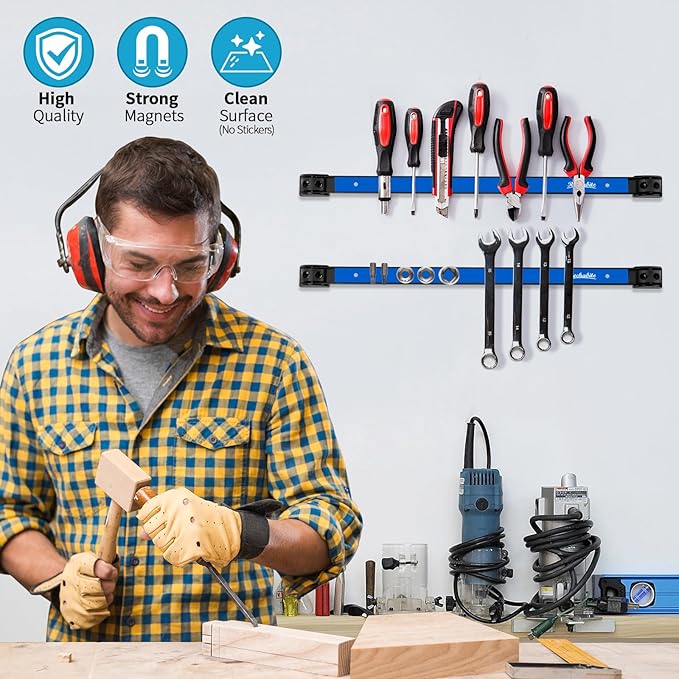 4 Pieces 18" Magnetic Tool Holder Strip, Metal Tool Organizer Rack