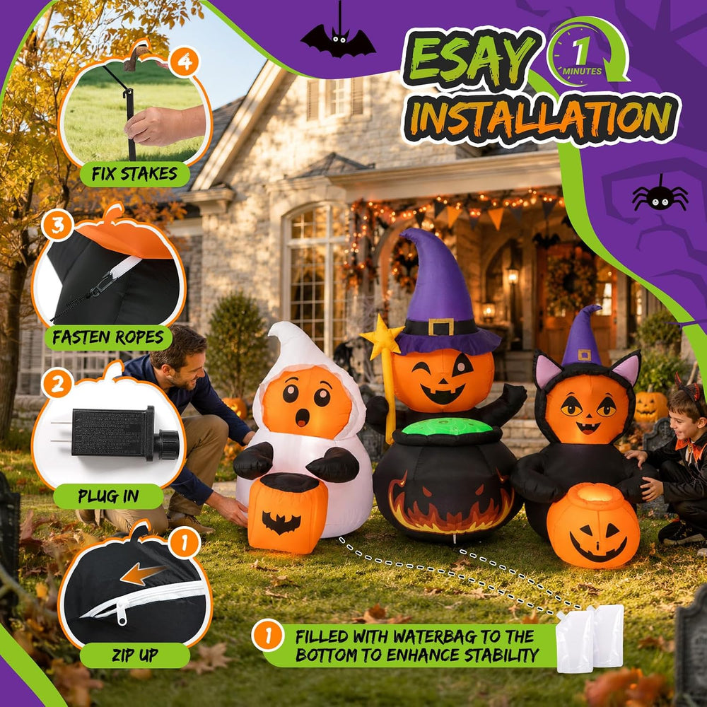 7FT Halloween Inflatables Pumpkin Character Trio, Outdoor Yard Decorations