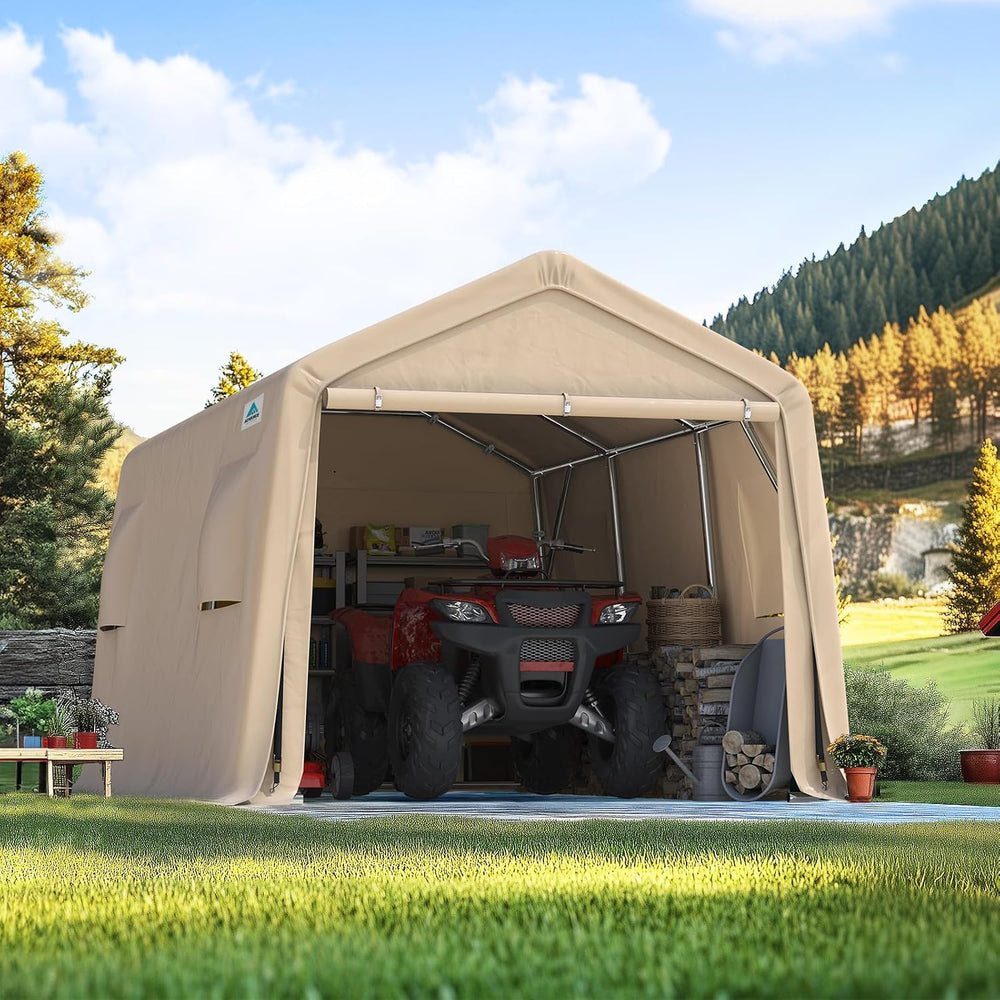 10X15 ft Garage Shelter Steel Metal Peak Roof Portable Storage Shed Carports ...