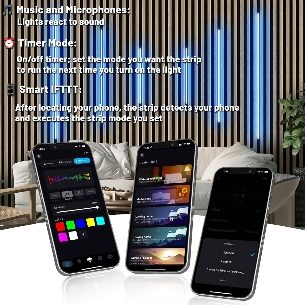 Lichaser RGB Black LED Strip Light for Wood Slat Wall Panel, 6 Pcs WiFi Smart...