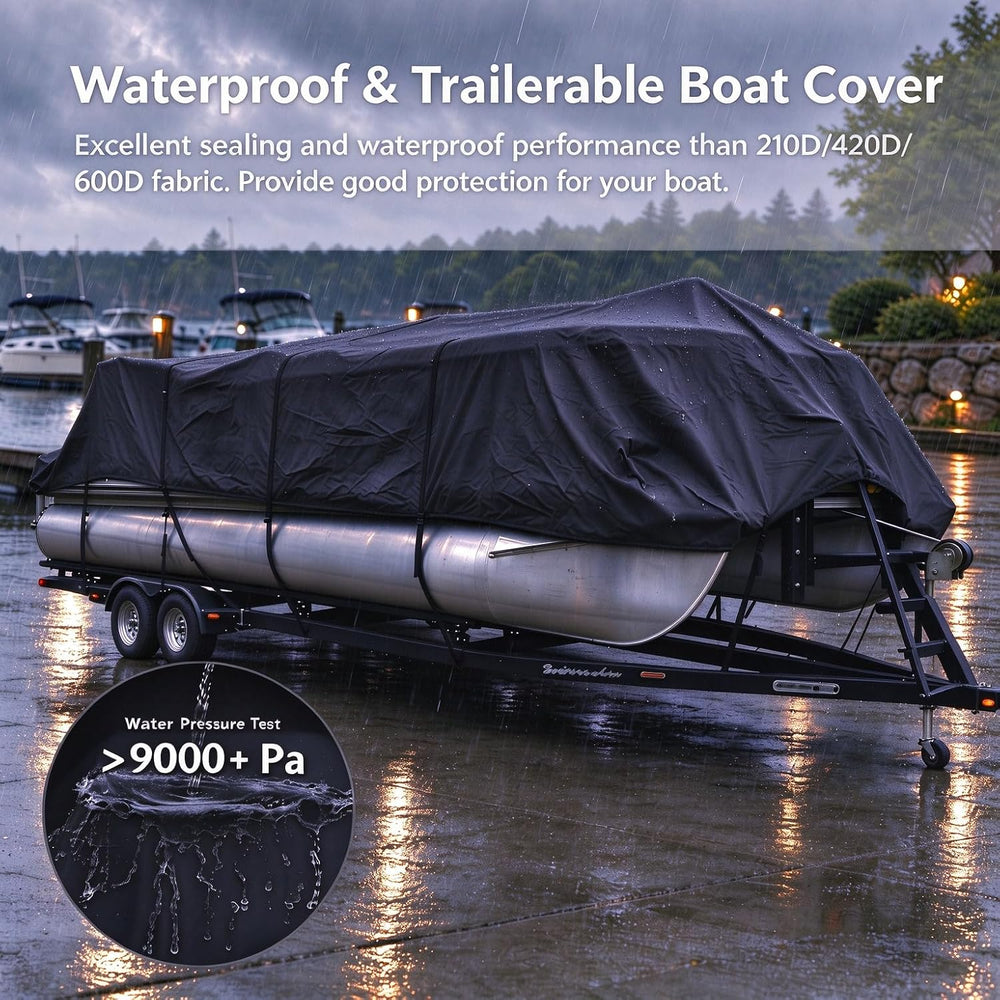 Pontoon Boat Cover 18'6''-20'1'', Heavy Duty 900D Mar...