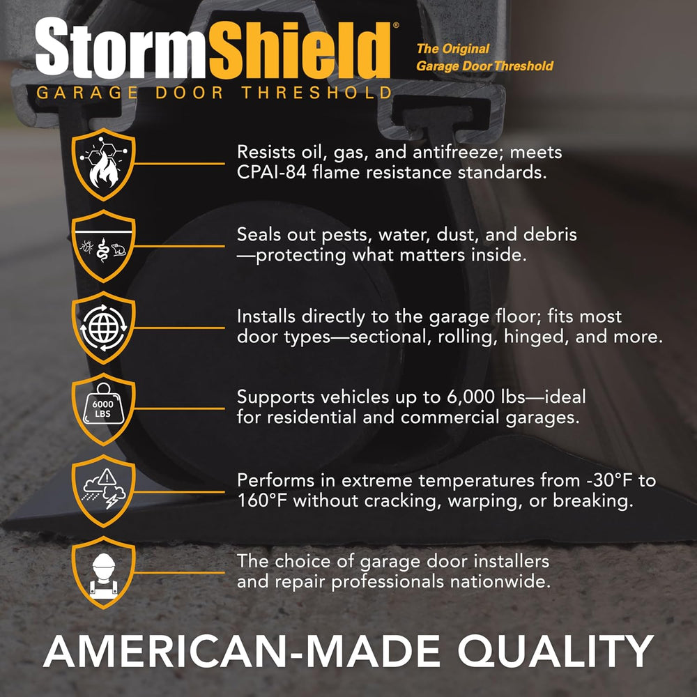 Garage Door Threshold Seal, Black 20 ft PVC, Made in USA