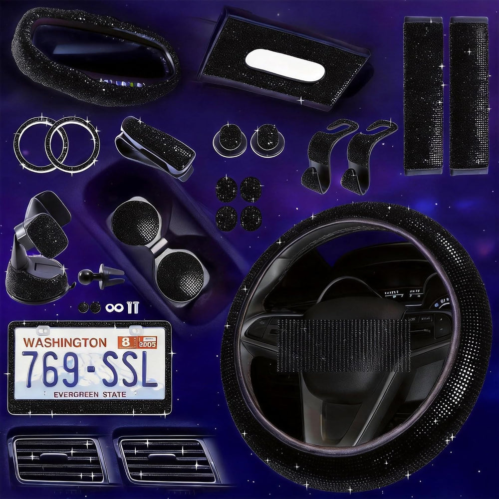 Bling Car Accessories Set, Rhinestone Car Accessories Set for Women, Bling St...