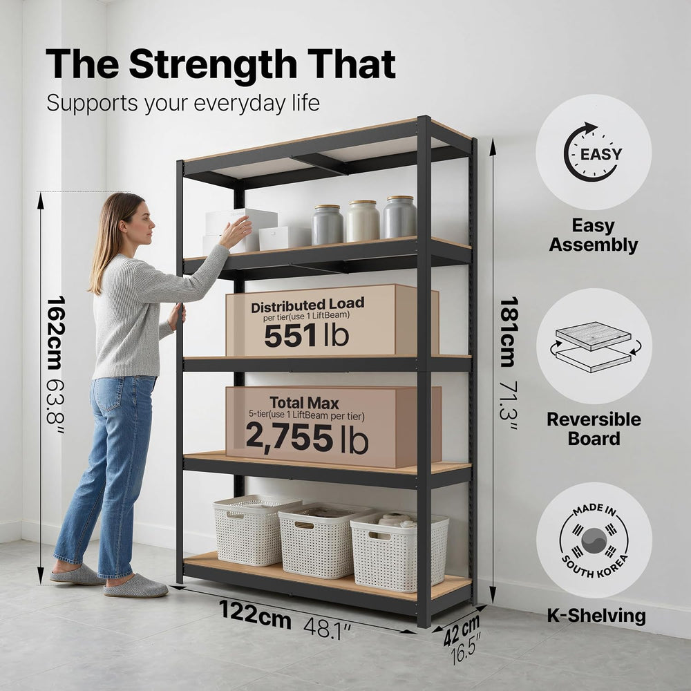 House Black 48.1" W 5 Tier Storage Shelves Garage Shelving Unit