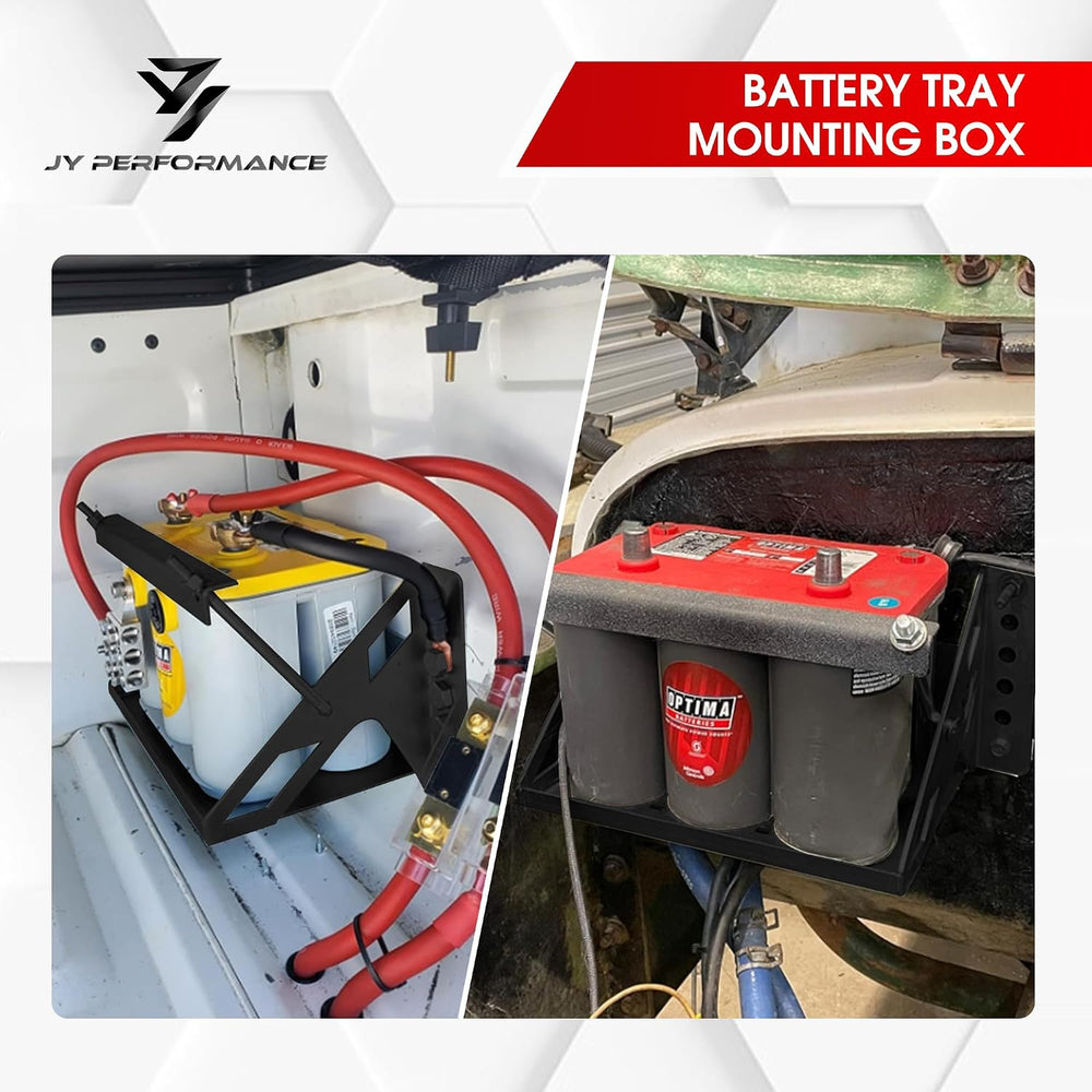 JY PERFORMANCE Metal Battery Tray Box, Universal Metal Steel Bolt-in Battery ...