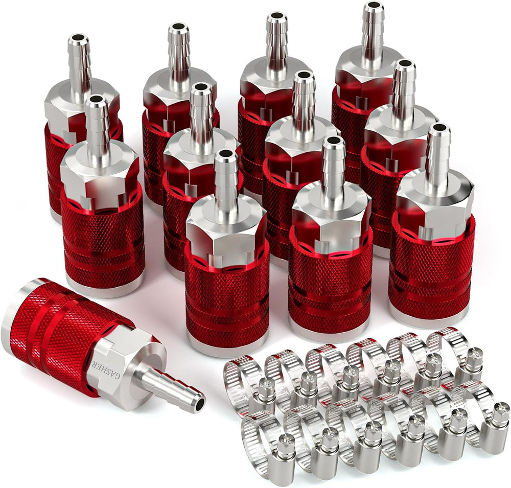 GASHER 12Pcs Red Industrial Air Coupling with 1/4" Hose Barb, 1/4" ...