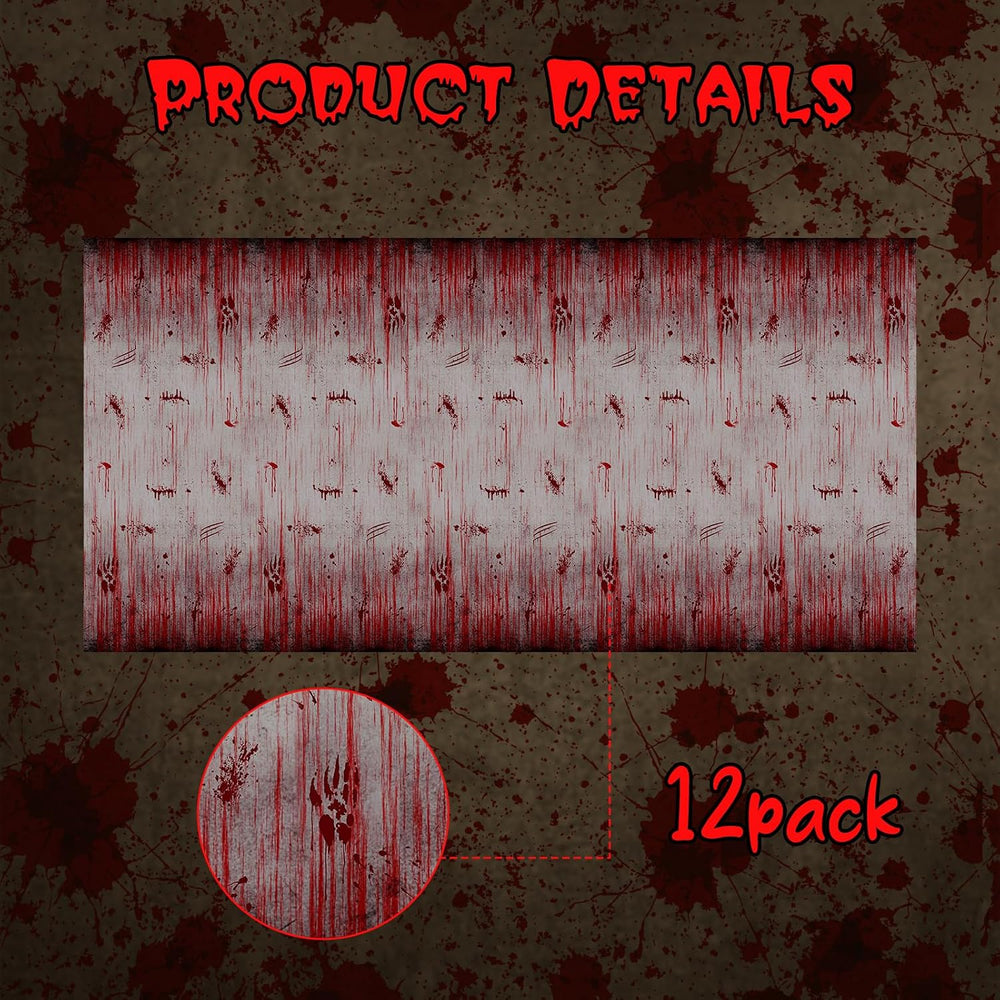 WovWeave 12 Pcs Bloody Halloween Tablecloth, Horror Theme Party Backdrop