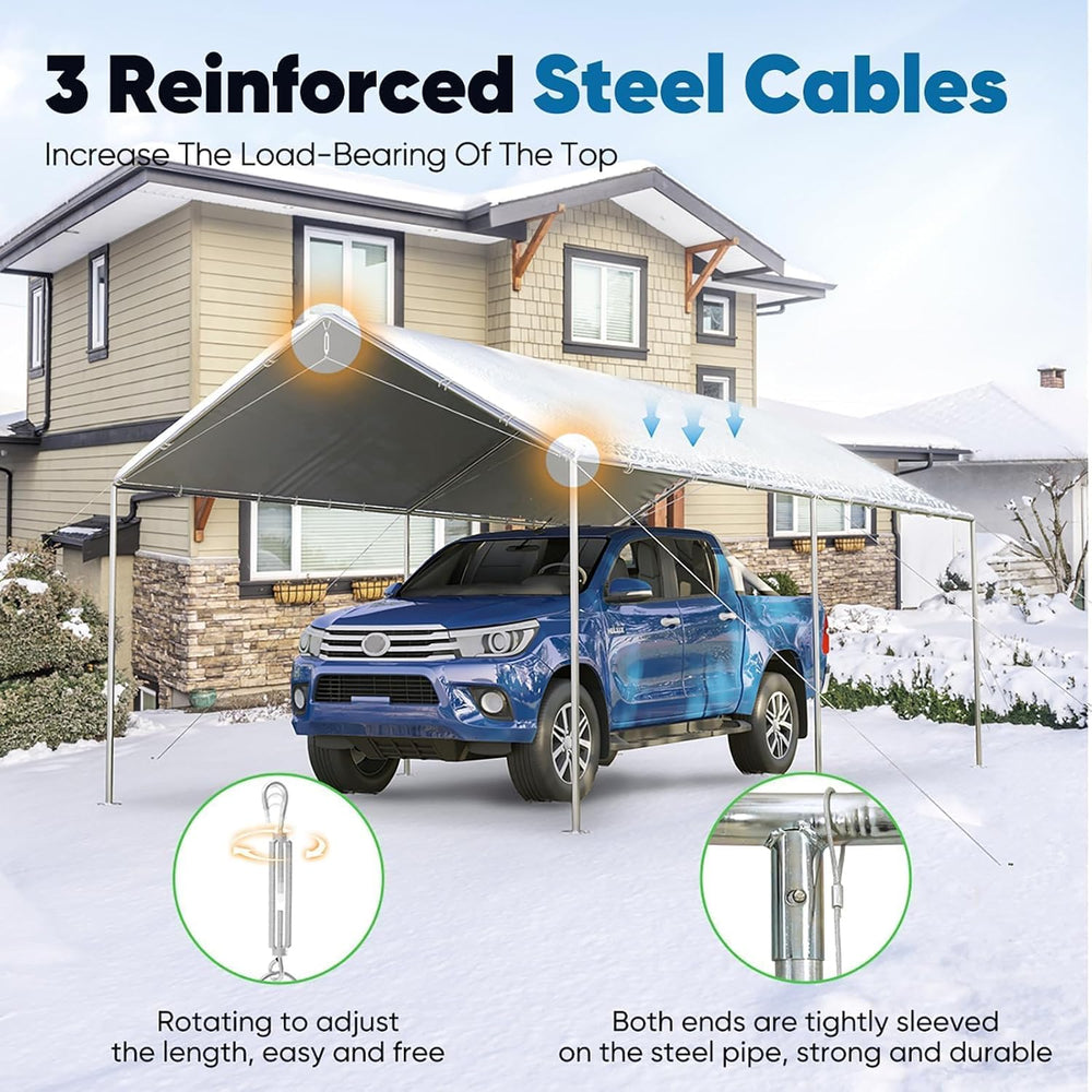 Quictent 10x20 ft Heavy Duty Car Canopy Galvanized Frame Carport Outdoor Part...