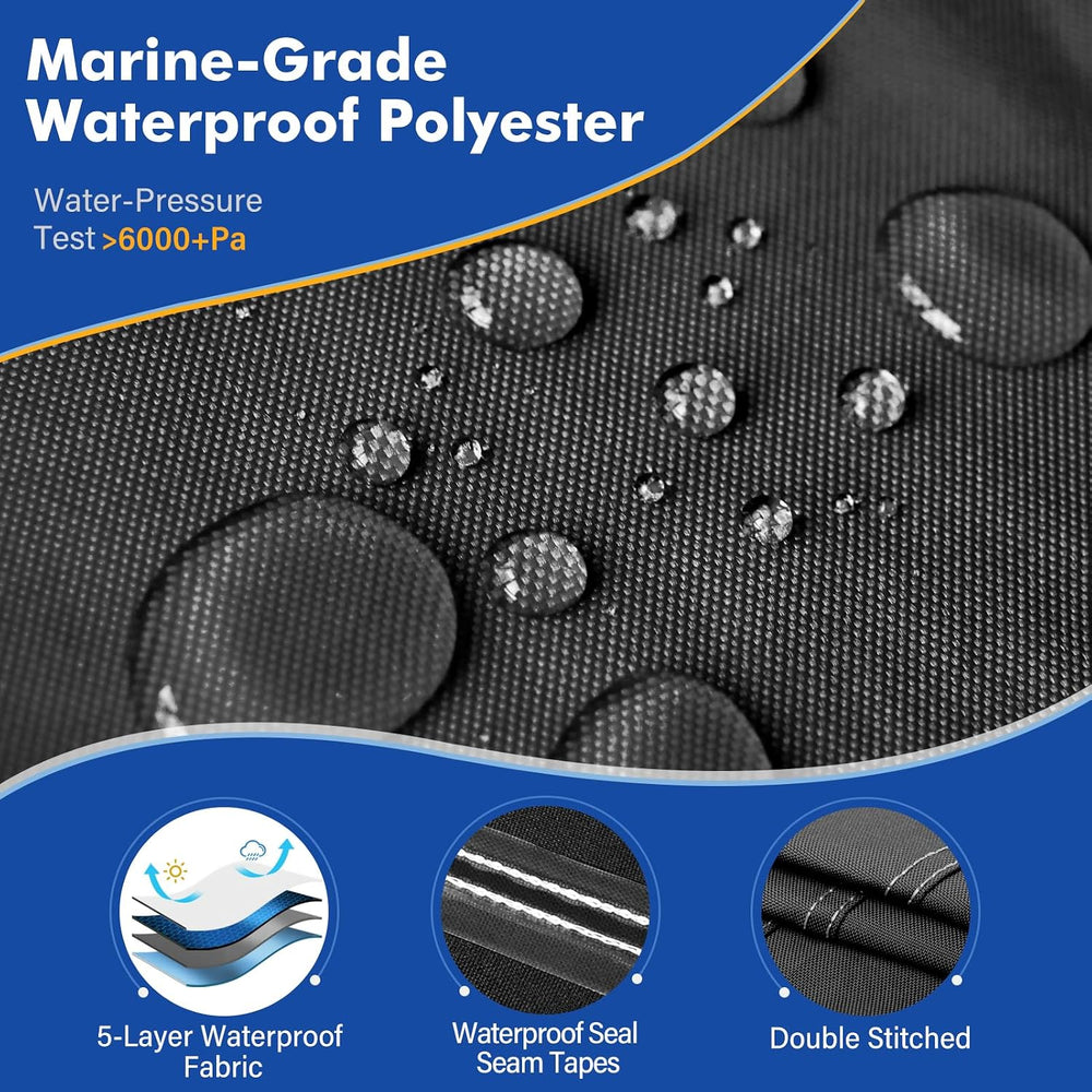 Boat Covers 17-19ft, 1200D Waterproof V-Hull, Black