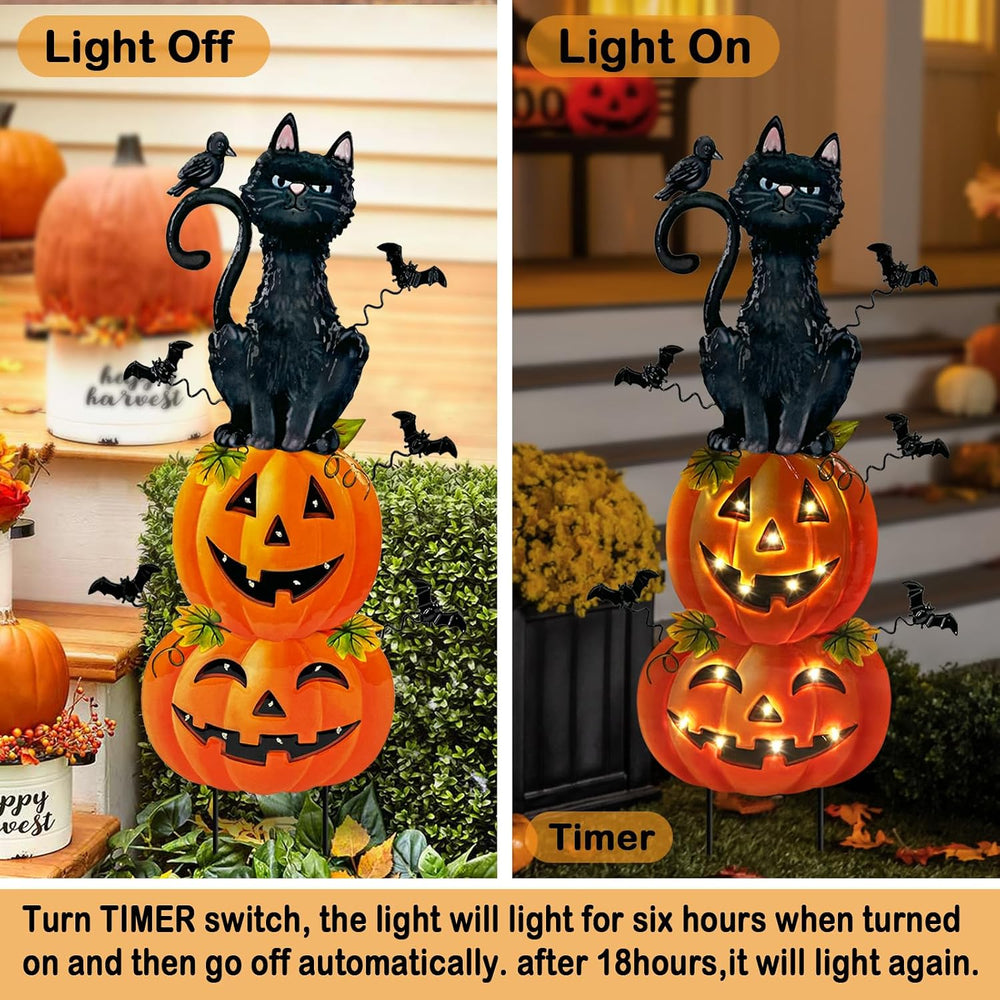 Outdoor Halloween Decorations,Metal Black Cat & Jack'O Lighted Timer ...