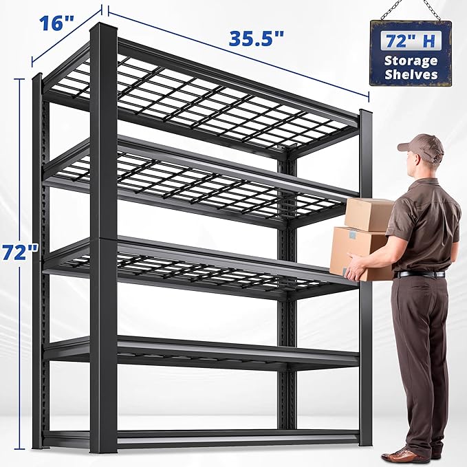 REIBII 3010LBS Storage Shelves 72" H Garage Shelving Heavy Duty Metal Sh...