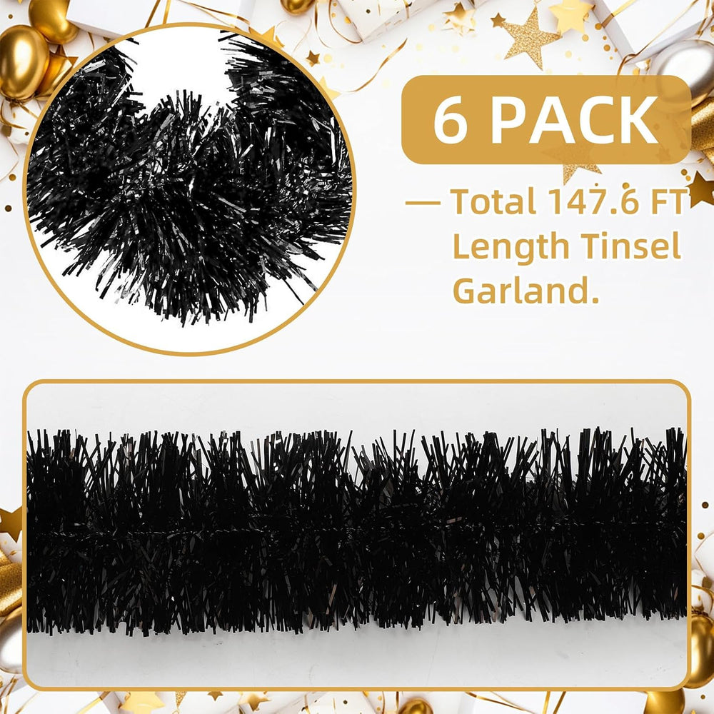150 FT Black Tinsel Garland - Holiday Tinsel Garland for Christmas, Halloween...