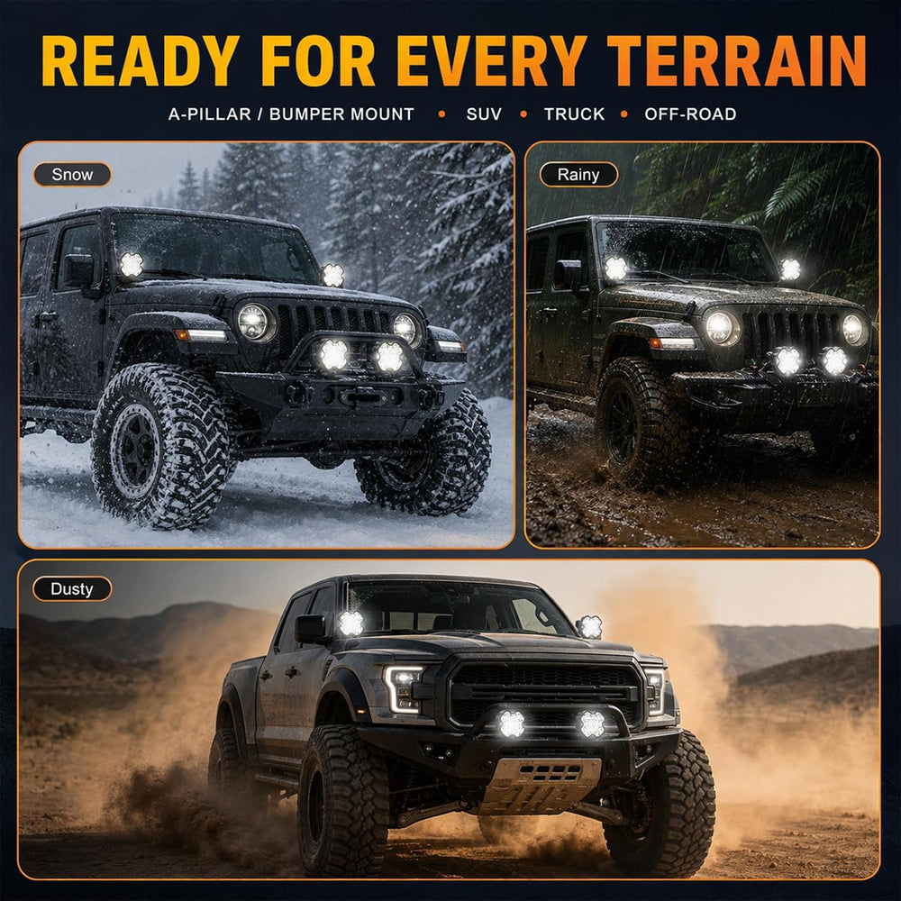 4 Inch LED Pod Lights, Spot Flood Combo Ditch Lights with Amber DRL