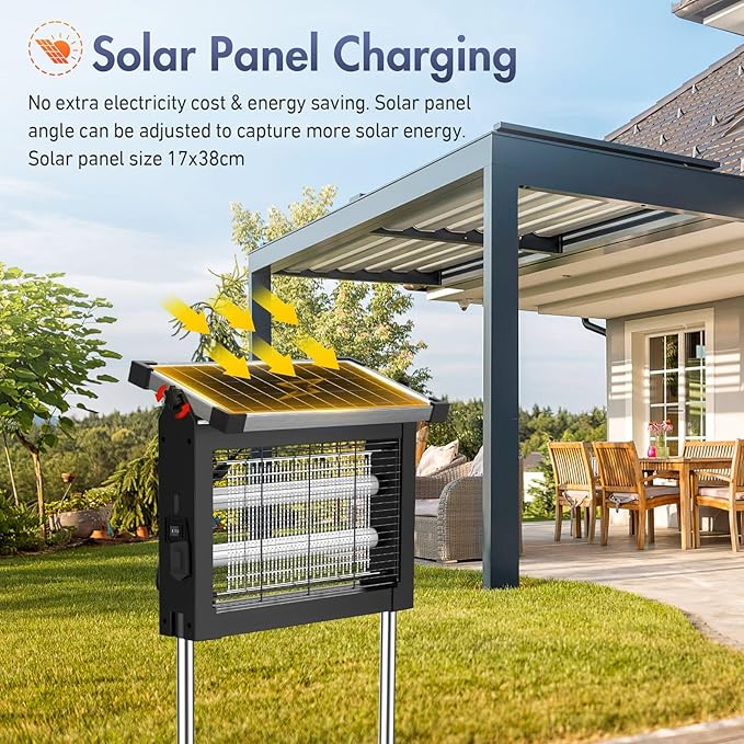 Solar Bug Zapper Outdoor, Jinyeda 4500V Rechargeable Mosquito Zapper 4000mAh