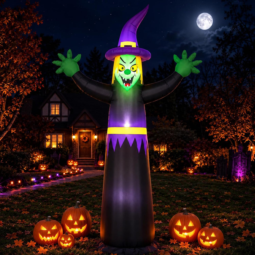 8FT Double-Sided Halloween Inflatable Witch & Ghost Blow Up