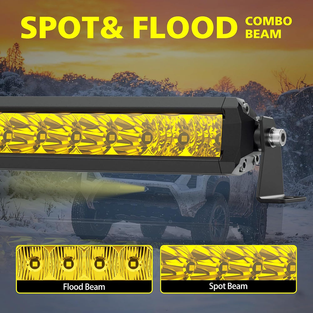 4WDKING 22 Inch Amber LED Light Bar 100W Screwless Spot Flood Combo Offroad