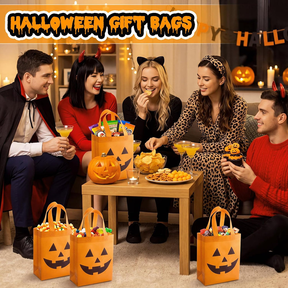 Threlaco 60 Pcs Jack Lantern Halloween Bulk Gift Bags, 10 x 8 x 4 Inch