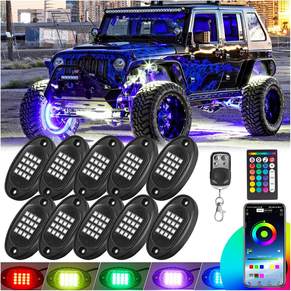 RGB LED Rock Lights Kit, 10 Pods Rock Lights for Trucks ATV UTV Golf Cart Off...