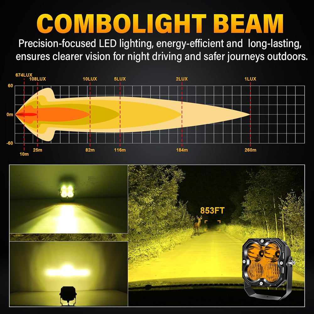 Willpower 4 inch 30W LED Light Bar with DT Wiring,Amber Spot Flood Beam Off R...