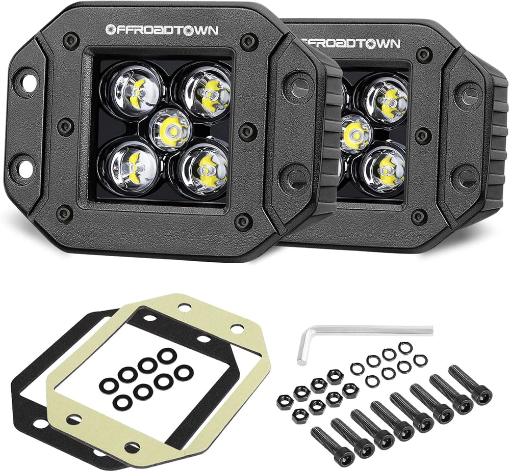OFFROADTOWN 2PCS 100W 5 Inch CREE LED Pods, Spot Beam, Flush Mount, Waterproo...