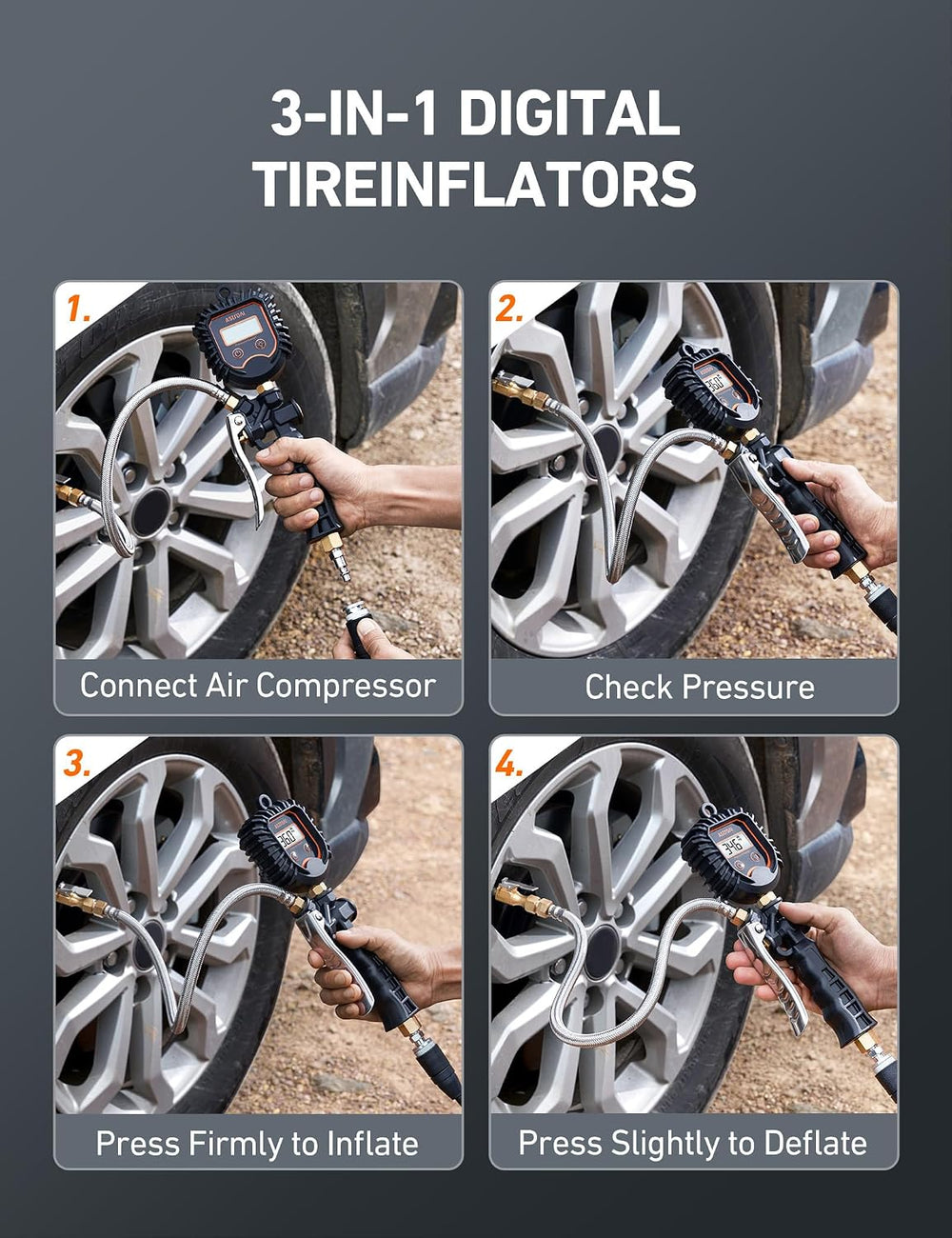 AstroAI Digital Tire Pressure Gauge, Heavy Duty Tire Inflator Gauge 250PSI Ai...