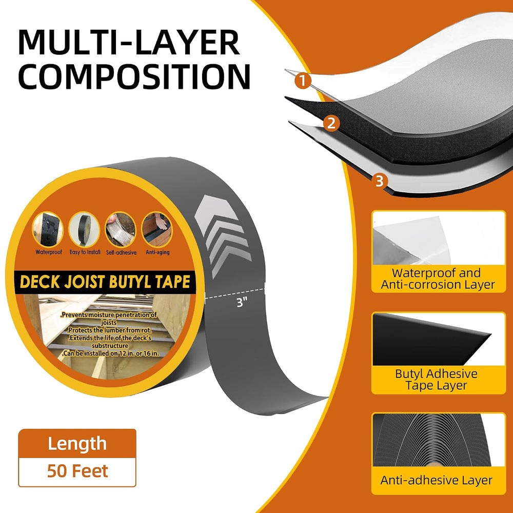 Joist Tape 3" x 50', 4 Pack Self-Adhesive Butyl Deck Flashing