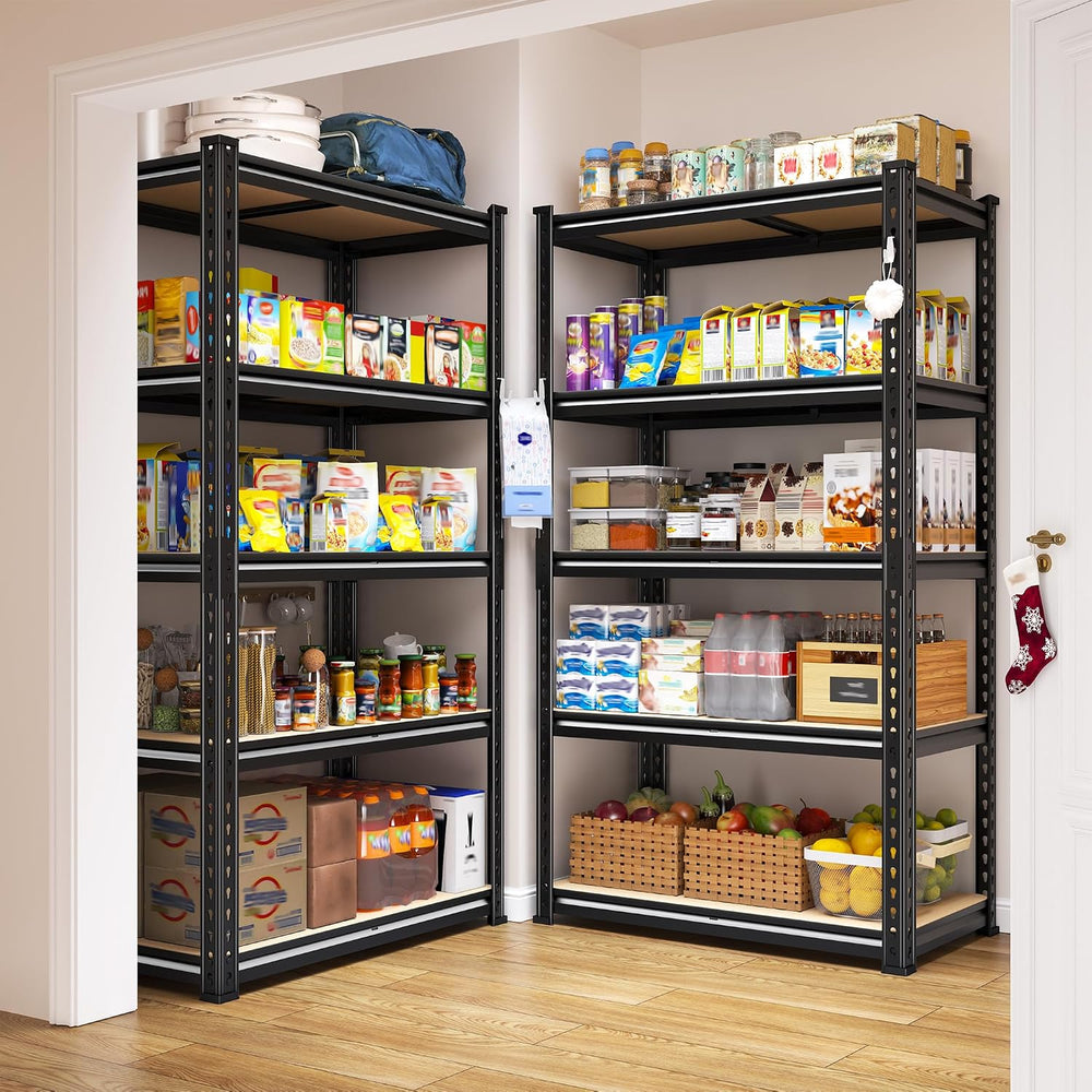 REIBII 2 Pack Garage Shelving,5 Tier Heavy Duty Storage Shelves,Black