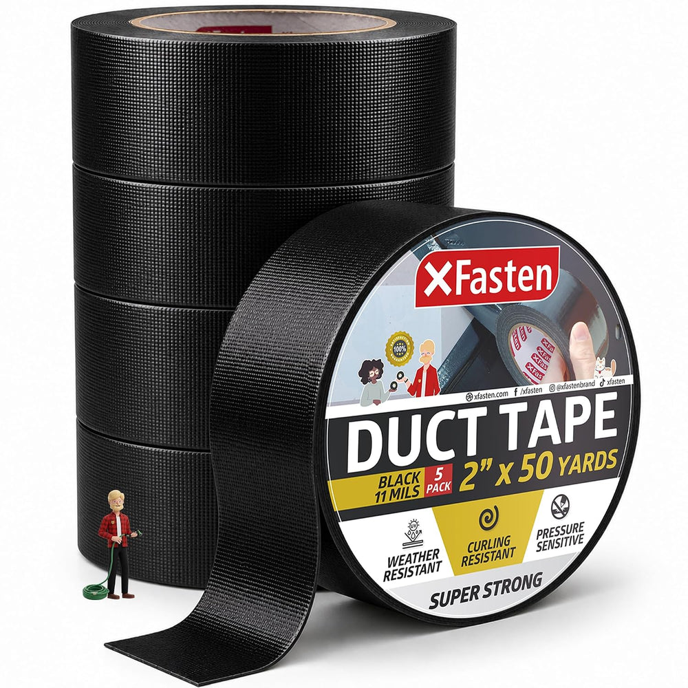 XFasten Black Duct Tape Heavy Duty Waterprooof Super Strong 2โ x 50 Yards (5-...