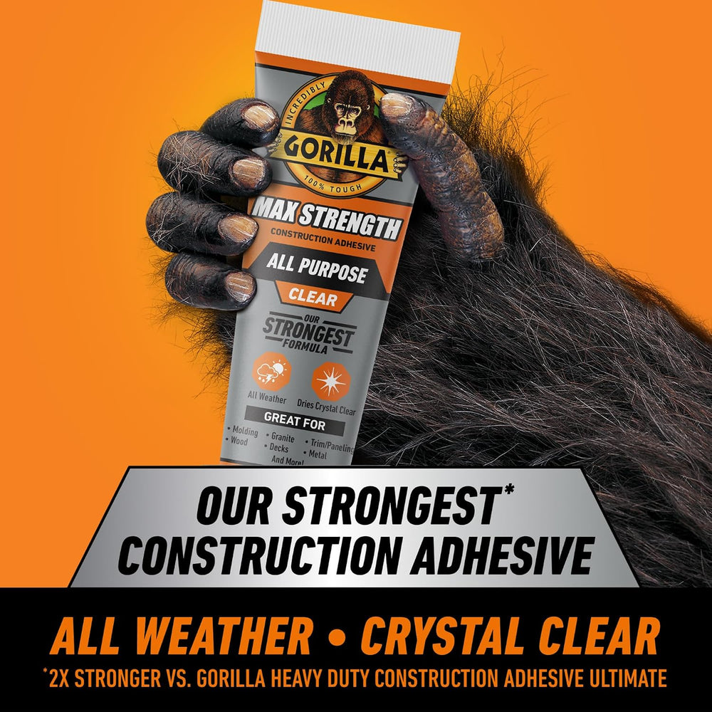 Gorilla Max Strength Construction Adhesive, Clear, Tube, 7oz (Pack of 6)