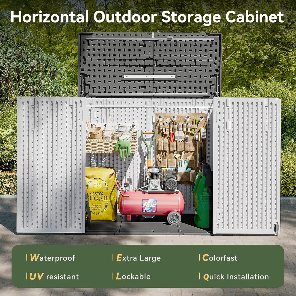 AOXUN Horizontal Storage Sheds 41 Cu.ft, Outdoor Storage Box 160 Gallon, Wate...