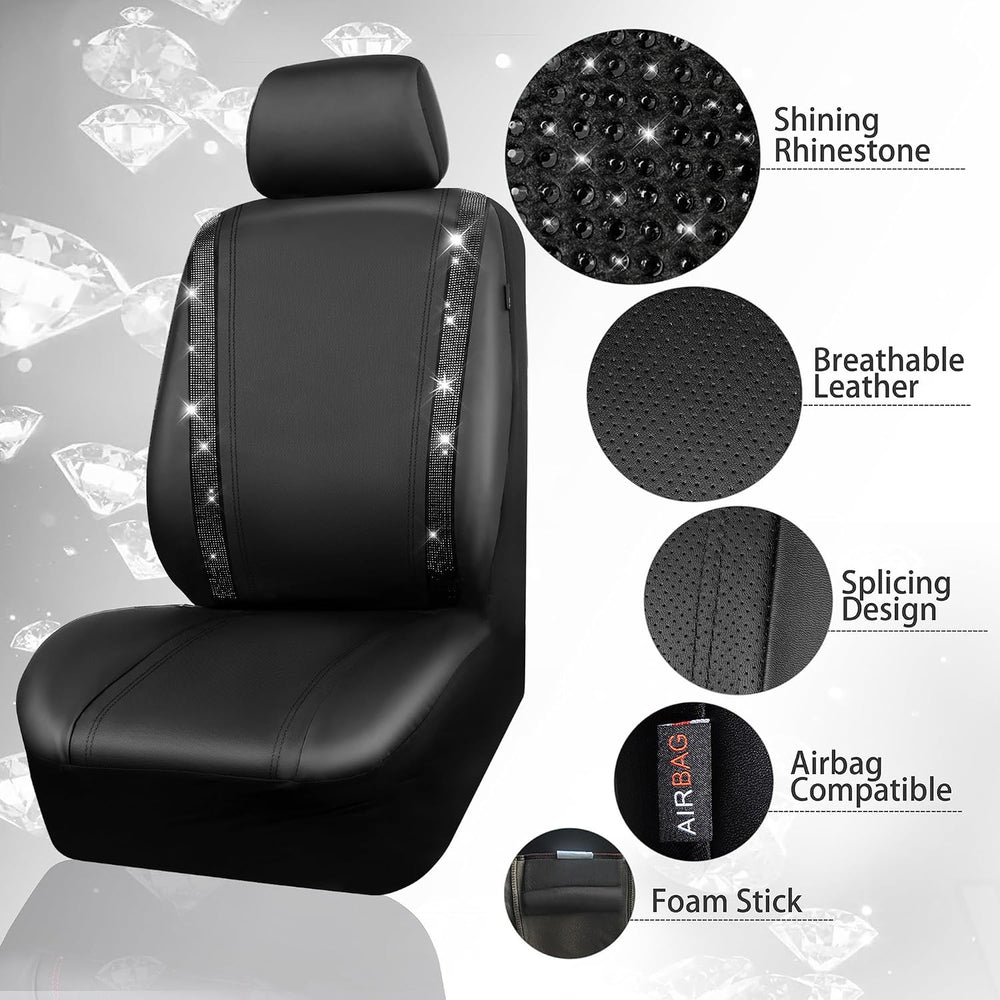 CAR PASS Leather Bling Seat Covers Full Sets 16 pcs, Bling Diamond Car Access...