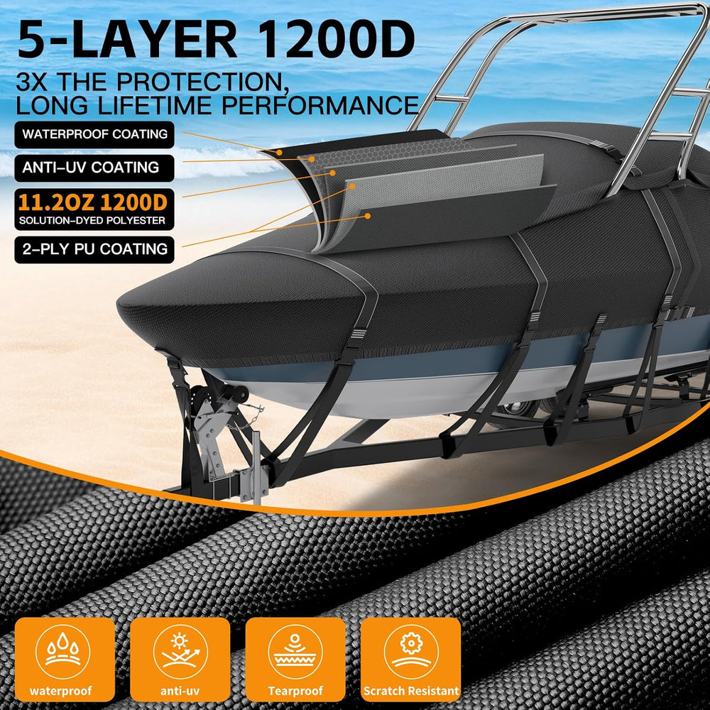 1200D Solution Dyed Ski&Wakeboard Tower Boat Cover with Stoage Bag, 17’-19‘