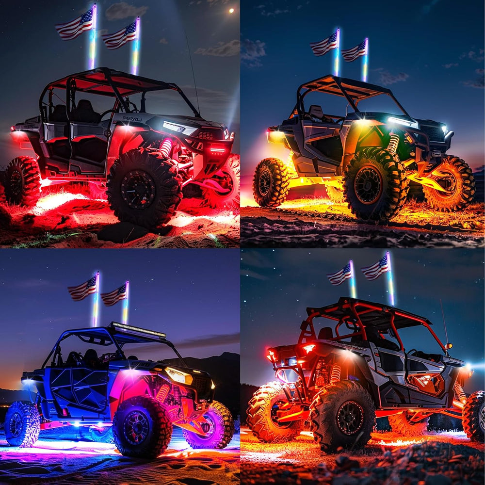 2PCS 4FT Whip Light and 4PCS Rock Light Combo Kit with Spring Base, Switch, A...