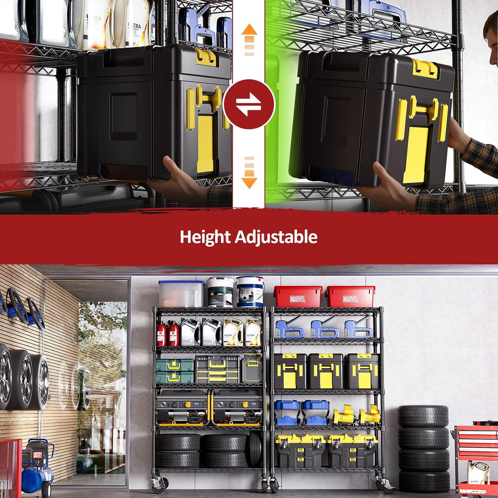 5-Tier Adjustable Heavy Duty Steel Wire Shelving Unit with Wheels, Storage Ra...