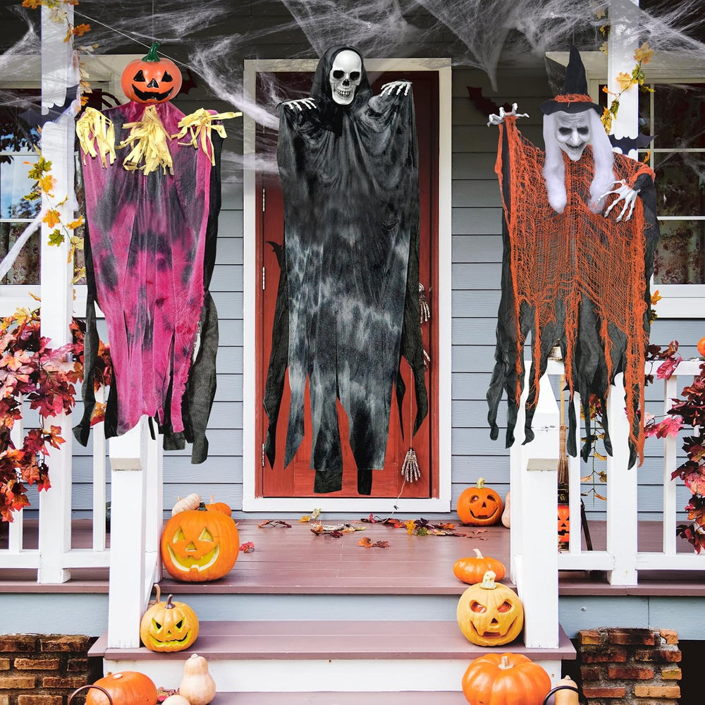 3 Pack Halloween Hanging Skeletons Witch Decorations Outdoor Indoor Decor
