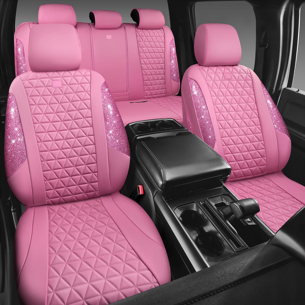 CAR PASS Bling Diamond Pink Leather Car Seat Covers Full Sets Interior Sets, ...