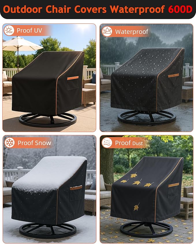 Outdoor Waterproof Patio Chair Covers, Heavy Duty Oxford Coating Weather (2-P...
