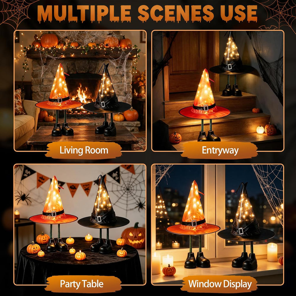 Halloween Decorations โ 2 Pack Spooky Light Up Witch Hat Ornaments