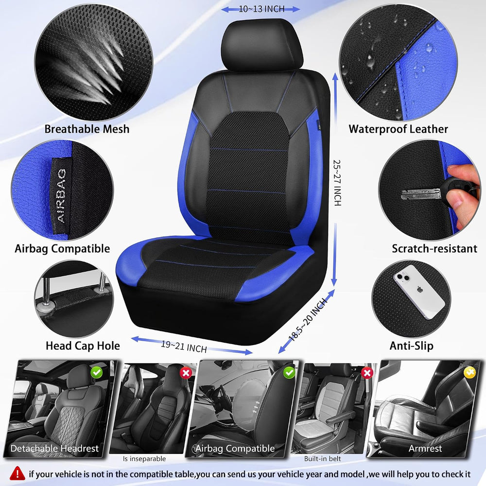 CAR PASS Leather Car Seat Covers Front Seats Only, with Air Mesh Front Seat C...