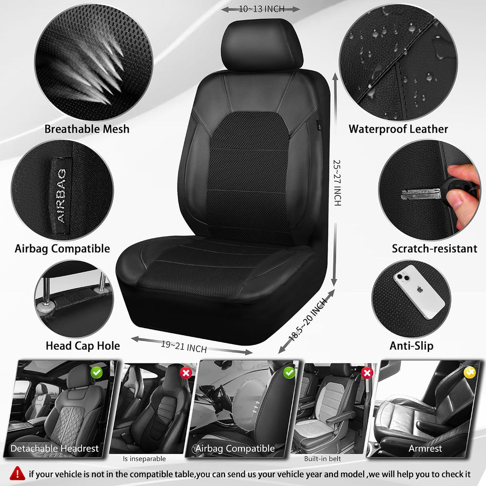 CAR PASS Universal Leather Two Front Seat Covers,Sport seat Covers fits Most ...