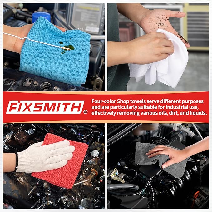 FIXSMITH Shop Towels, Microfiber Cleaning Cloth Bulk, 200 Pack Microfiber Towels
