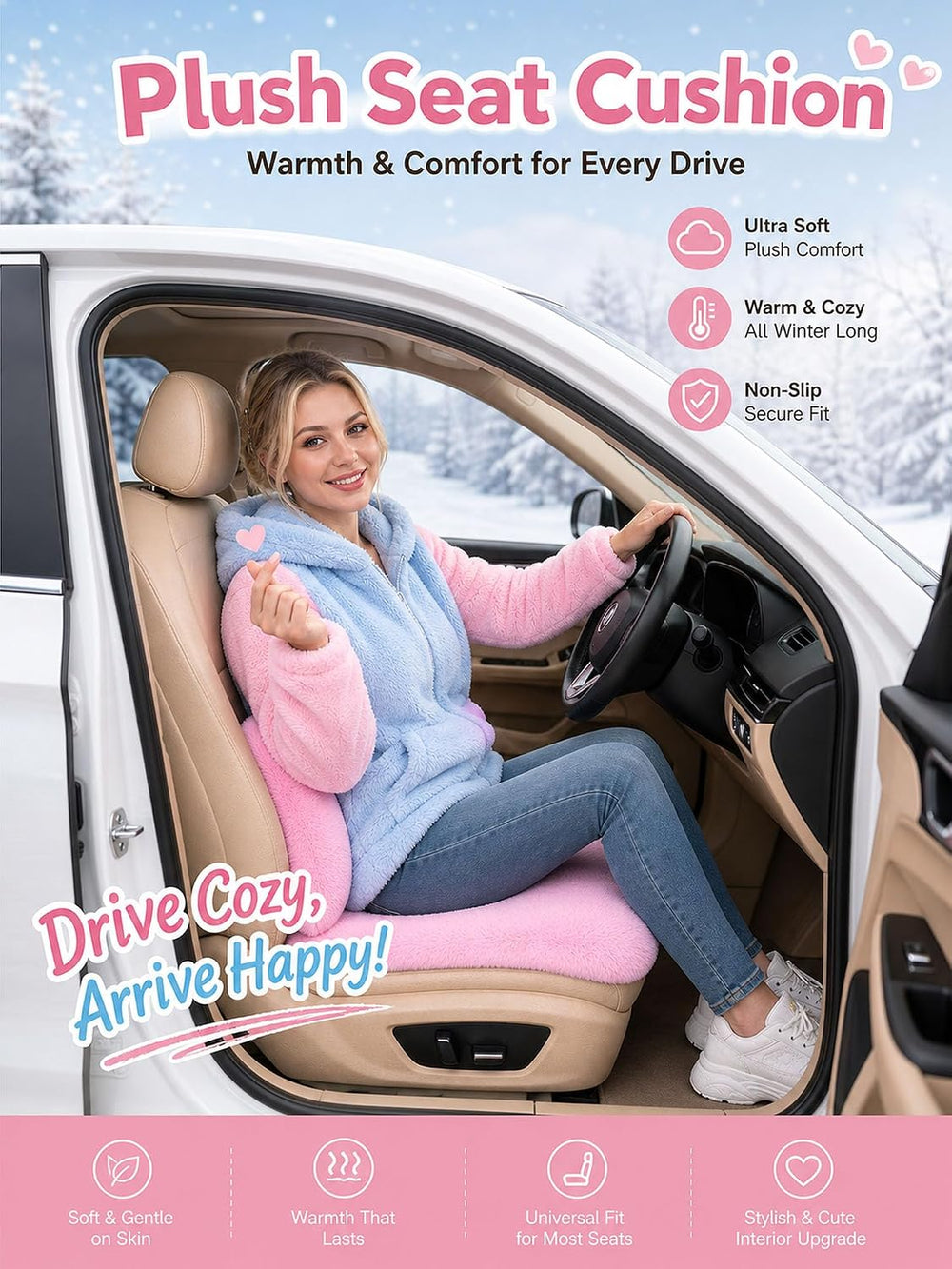 Faux Rabbit Fur Car Seat Cushion Winter Warm Plush Pad For Sedan SUV Truck