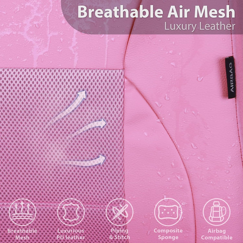 CAR PASS Pink Leather Seat Cover Automotive Breathable Universal Car Seat Cov...