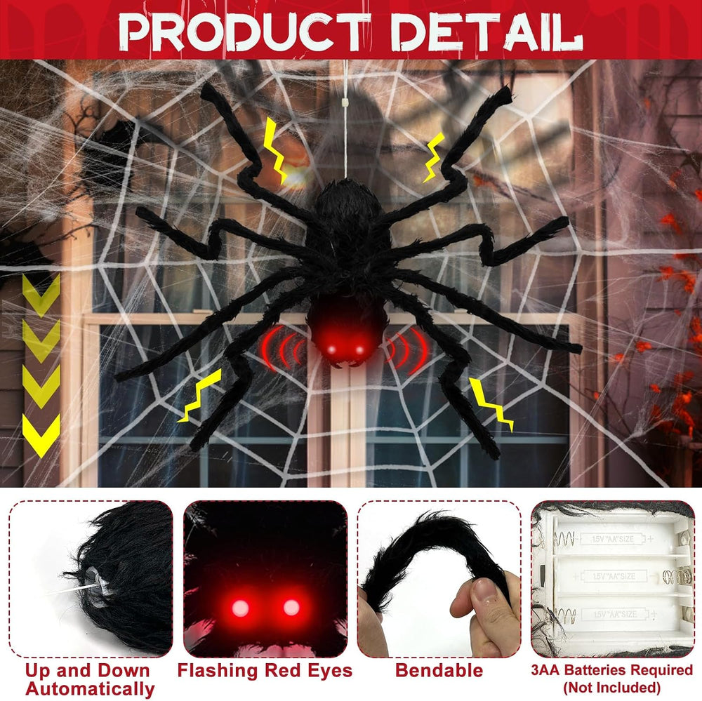 24'' Halloween Animatronics Giant Spider Up and Down Automatically
