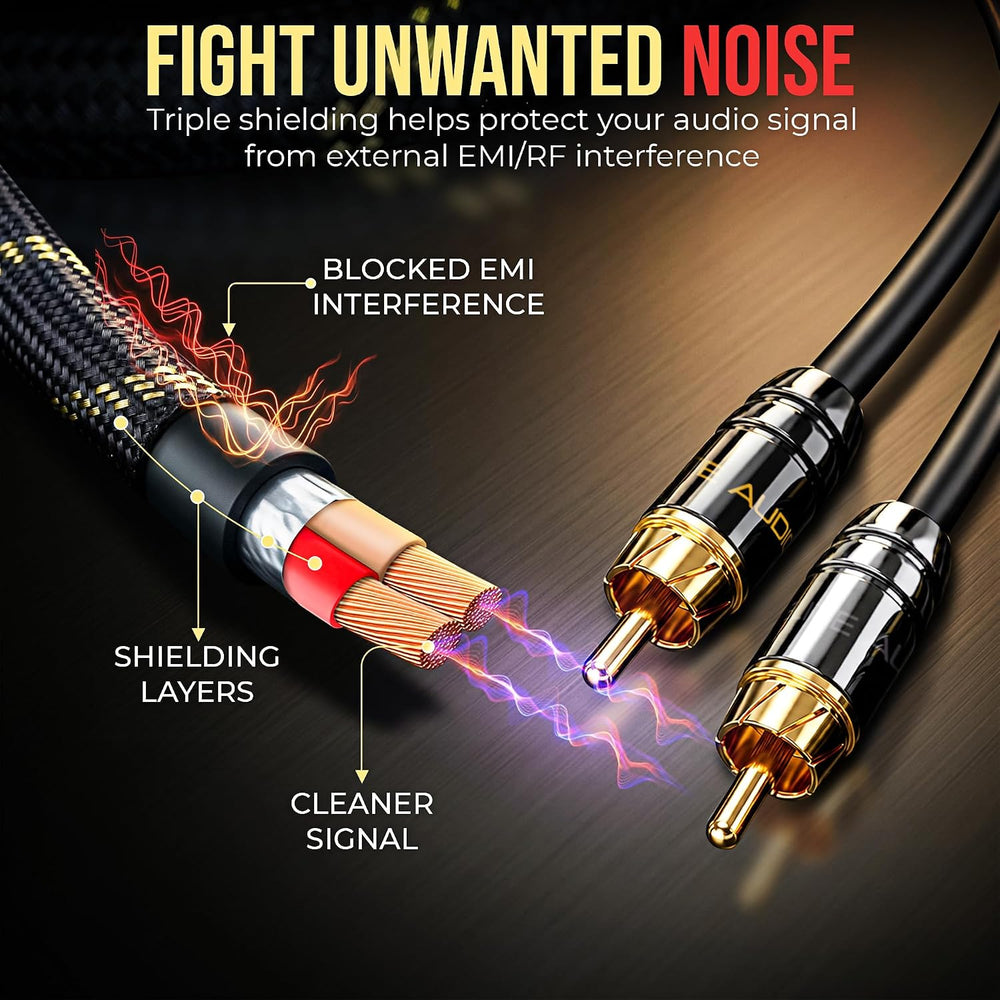 Elite Audio Pro Series | 3ft 2-Channel RCA Cable | OFC | Triple Shielded