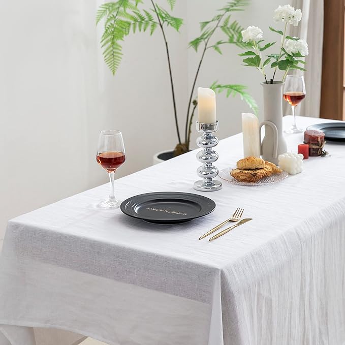 EVERLY 100% Pure Linen Rectangle Tablecloths 60x144Inches for Dining, Buffet ...