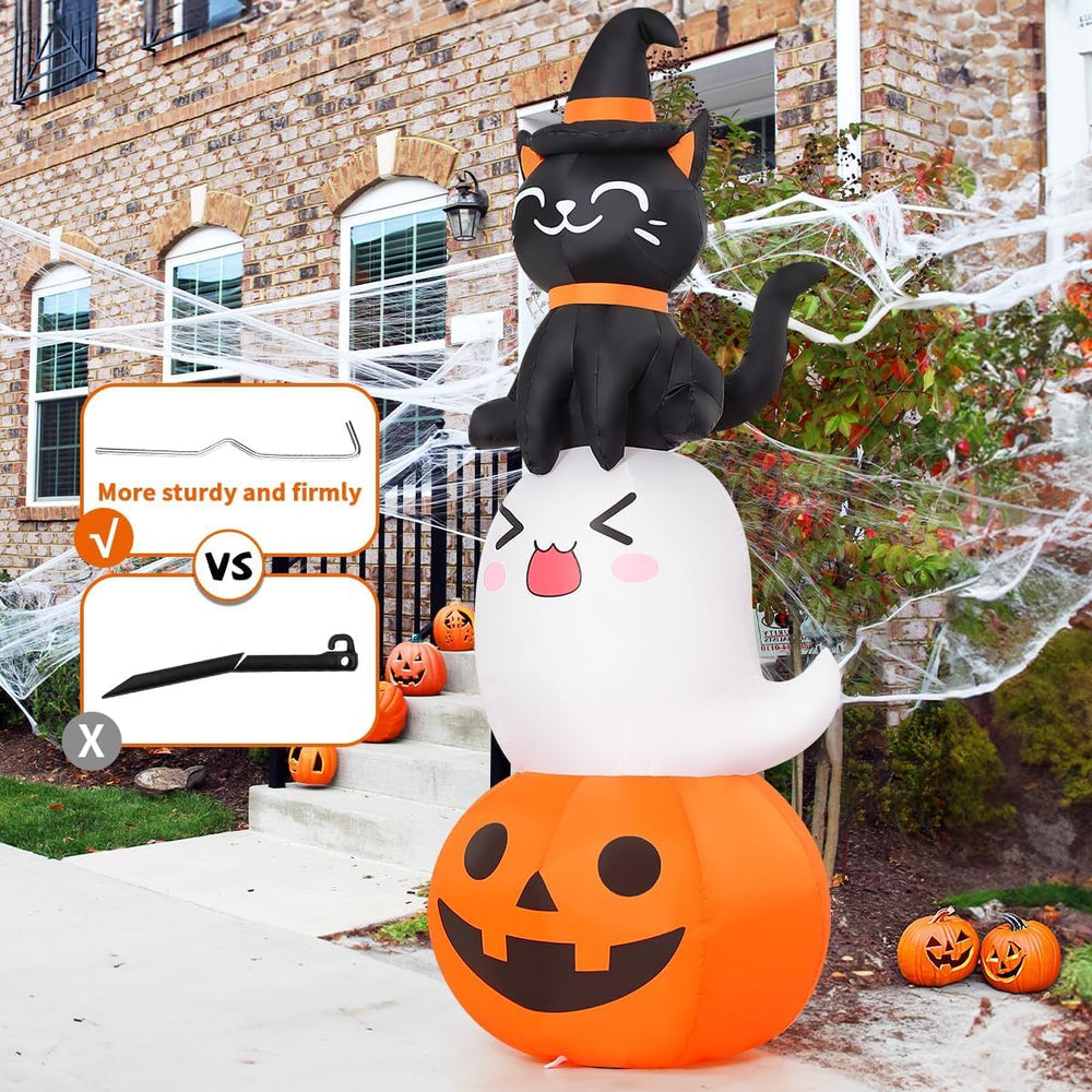 COMIN 6 FT Halloween Inflatables Pumpkin Ghost Cat Combo Outdoor Decorations ...