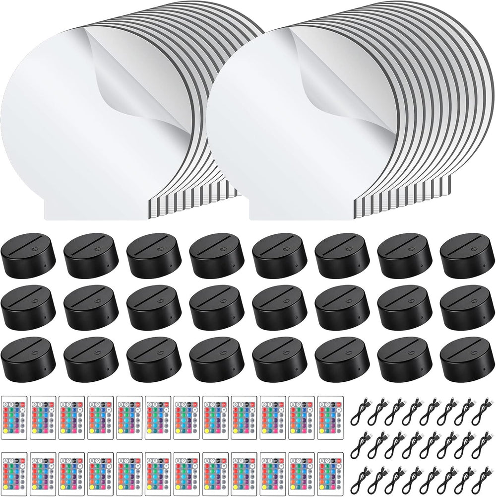 24 Sets 3D Acrylic LED Kits 16 Color Light Base with Remote, Round